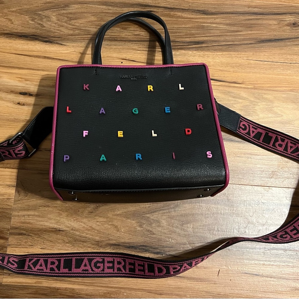 Karl Lagerfeld Paris Maybelle Satchel - Black and Cactus Pink - Picture 3 of 11